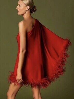 NwT Sz XS S ANTONIO MELANI DESIGNER One Arm Red FEATHER wedding Rush Dress